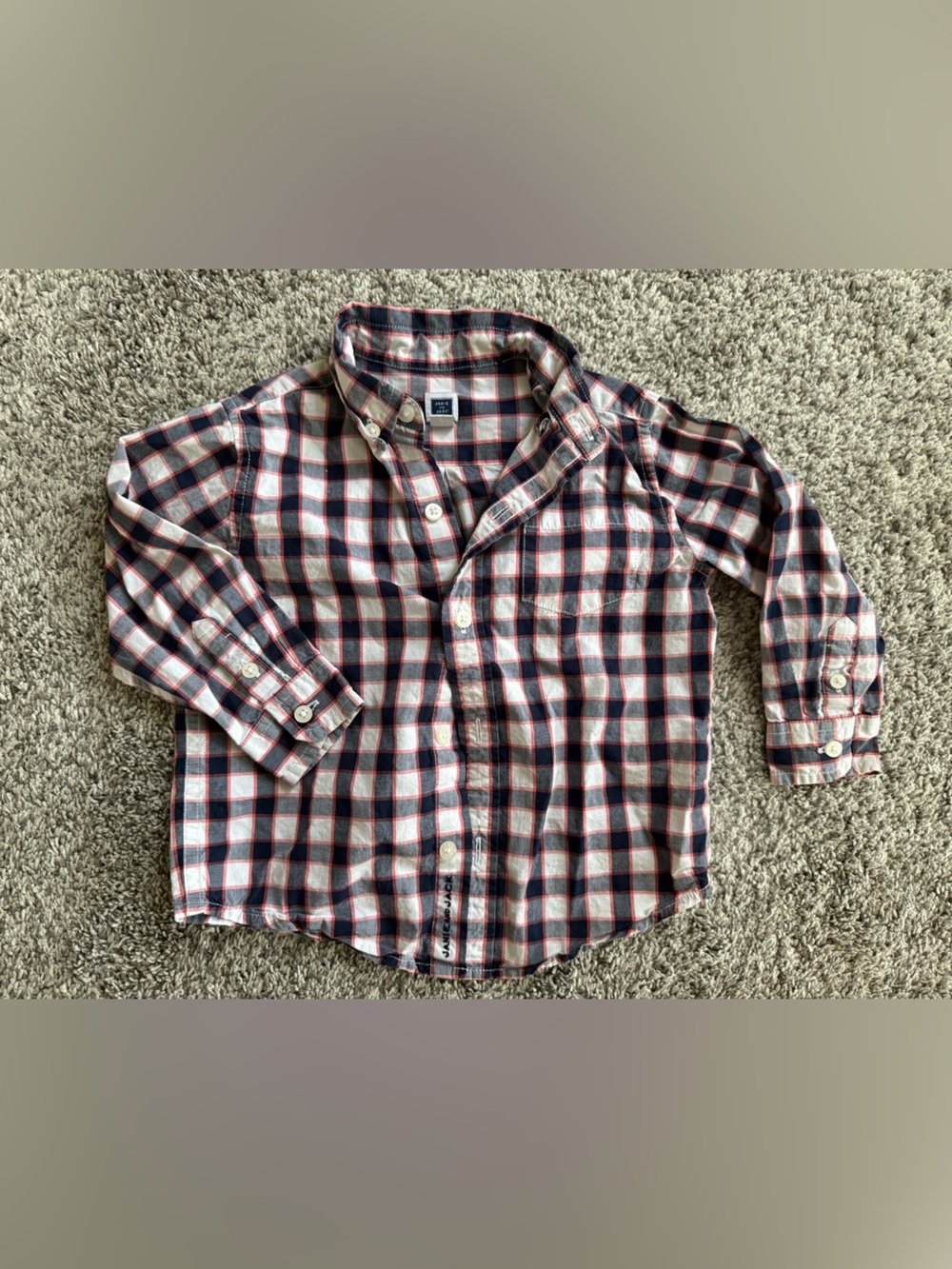 Janie and Jack Red and Navy Plaid Button-Up Shirt